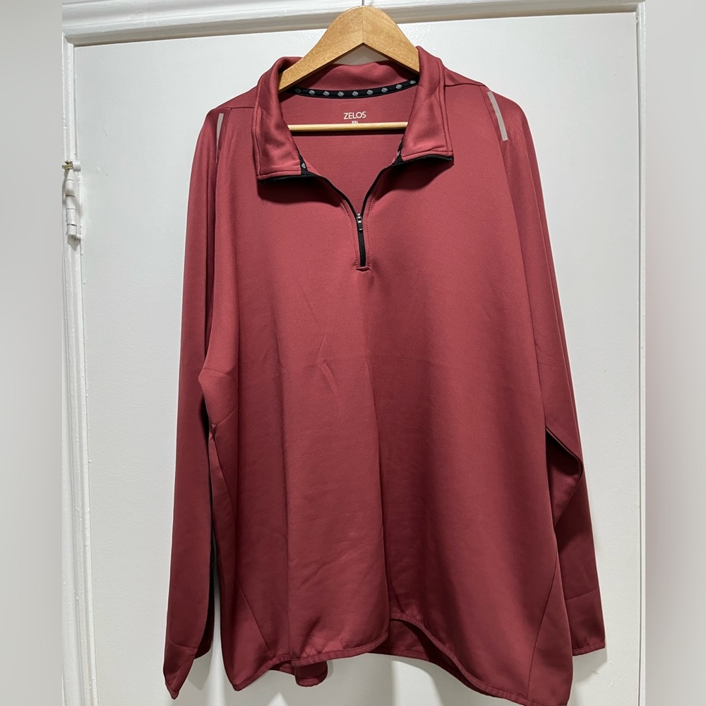 ZELOS Men’s 2XL 1/4 Zip Pullover Activewear Shirt Deep Rose Wicks & Dries